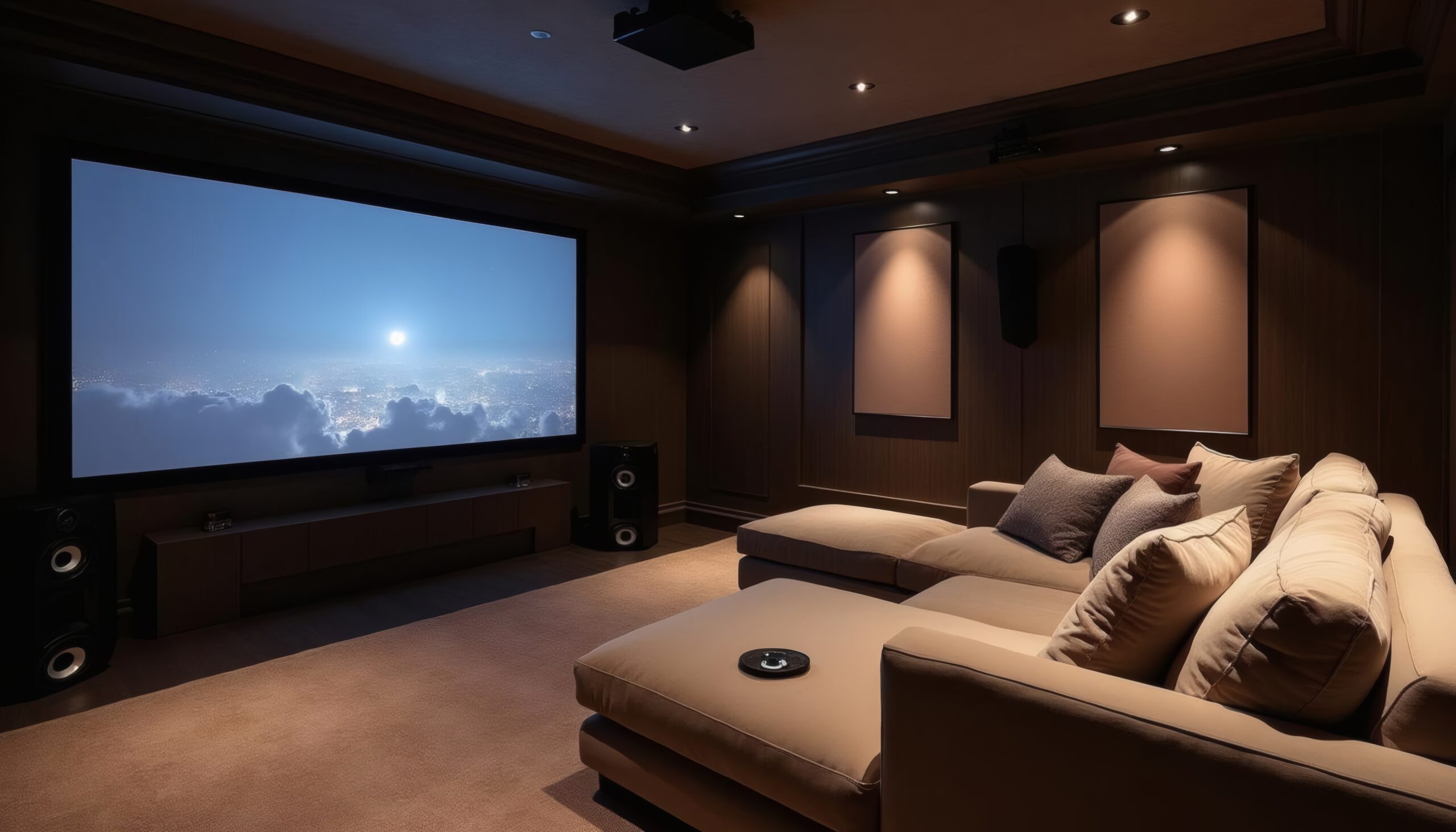 Luxury Home Theater Design with Large Screen and Comfortable Seating
